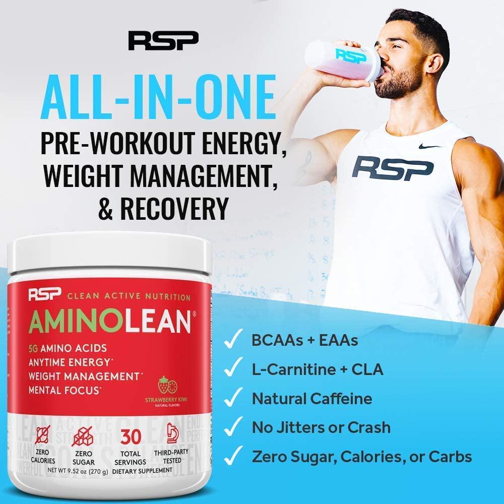 AminoLean Pre Workout Energy (Blue Raspberry 30 Servings) with TrueFit Protein Powder (Vanilla 2 LB)