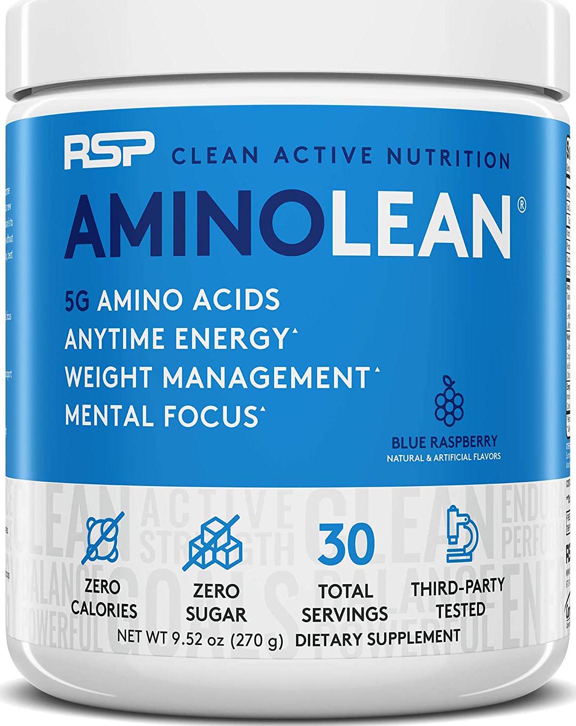 AminoLean Pre Workout Energy (Blue Raspberry 30 Servings) with AminoLean Recovery Post Workout Boost (Blue Raspberry 30 Servings)