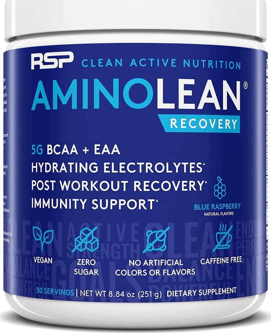 AminoLean Pre Workout Energy (Blue Raspberry 30 Servings) with AminoLean Recovery Post Workout Boost (Blue Raspberry 30 Servings)