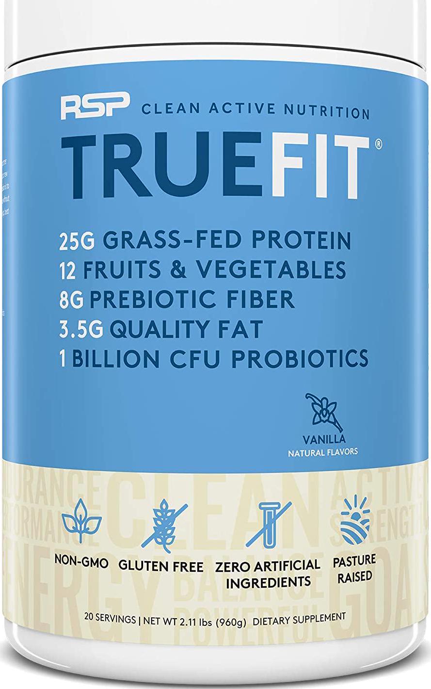 AminoLean Pre Workout Energy (Blue Raspberry 30 Servings) with TrueFit Protein Powder (Vanilla 2 LB)