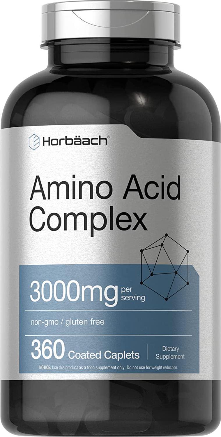 Amino Acid Complex 3000mg | 360 Caplets | Non-GMO, Gluten Free Amino Acids Supplement | by Horbaach