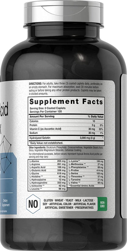 Amino Acid Complex 3000mg | 360 Caplets | Non-GMO, Gluten Free Amino Acids Supplement | by Horbaach