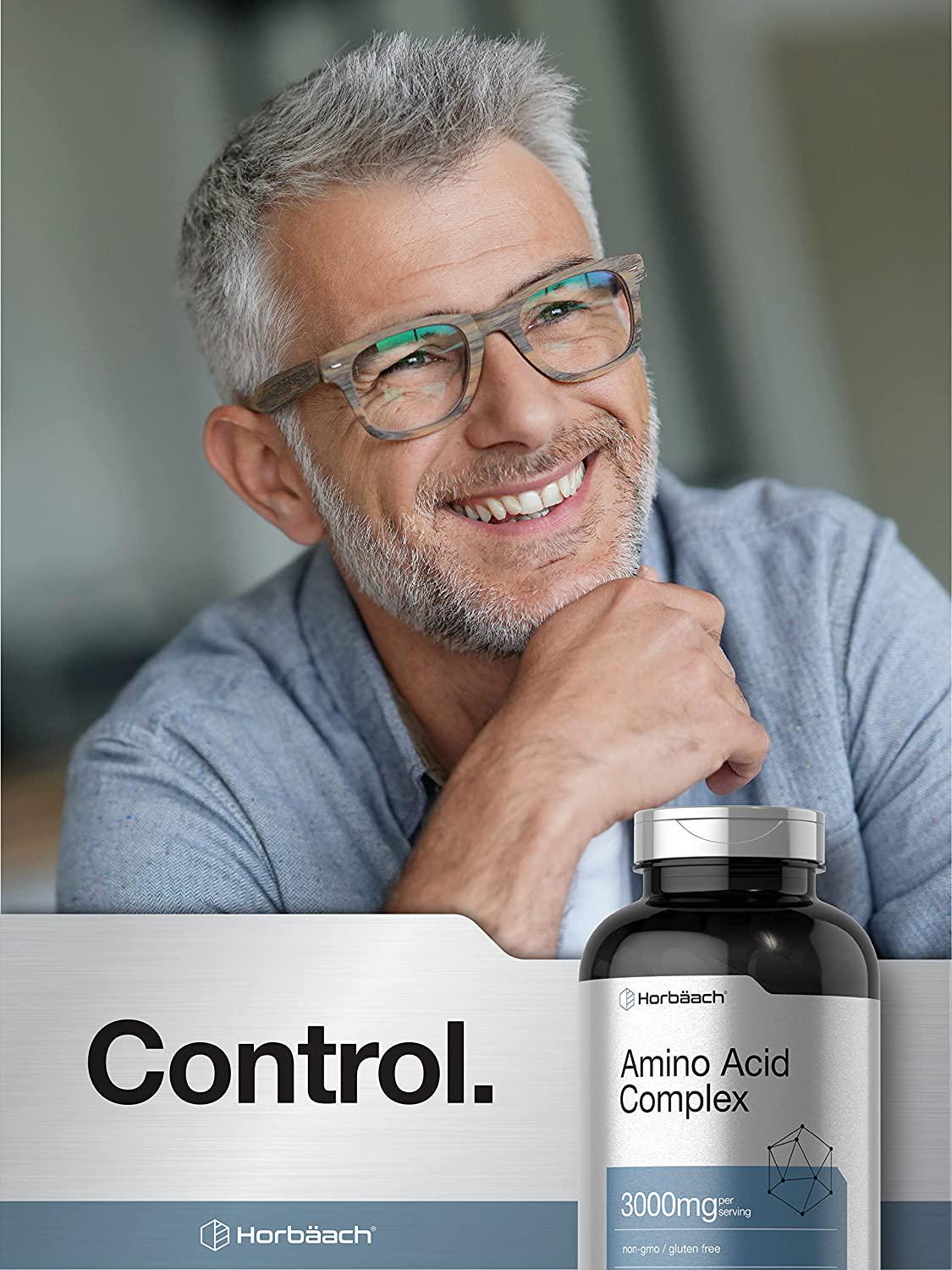 Amino Acid Complex 3000mg | 360 Caplets | Non-GMO, Gluten Free Amino Acids Supplement | by Horbaach