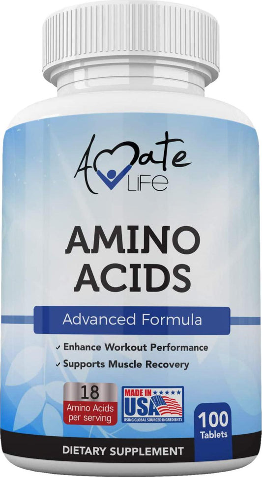 Amino Acids Supplement Post Workout Enhancer Essential Amino Energy to Support Muscle Recovery Advanced Energy Booster Non-GMO Formula 100 Tablets Made in USA by Amate Life