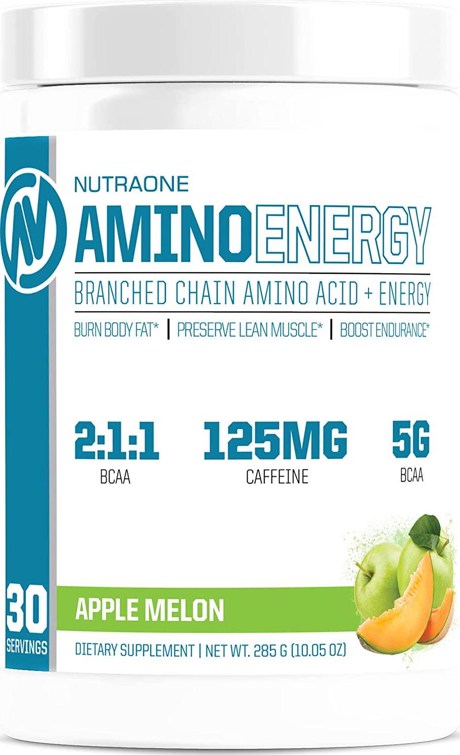 Amino Energy BCAA Powder Pre-Workout Supplement with Caffeine by NutraOne Branched Chain Amino Acids to Help Fuel and Recover* (Apple Melon 30 Servings)