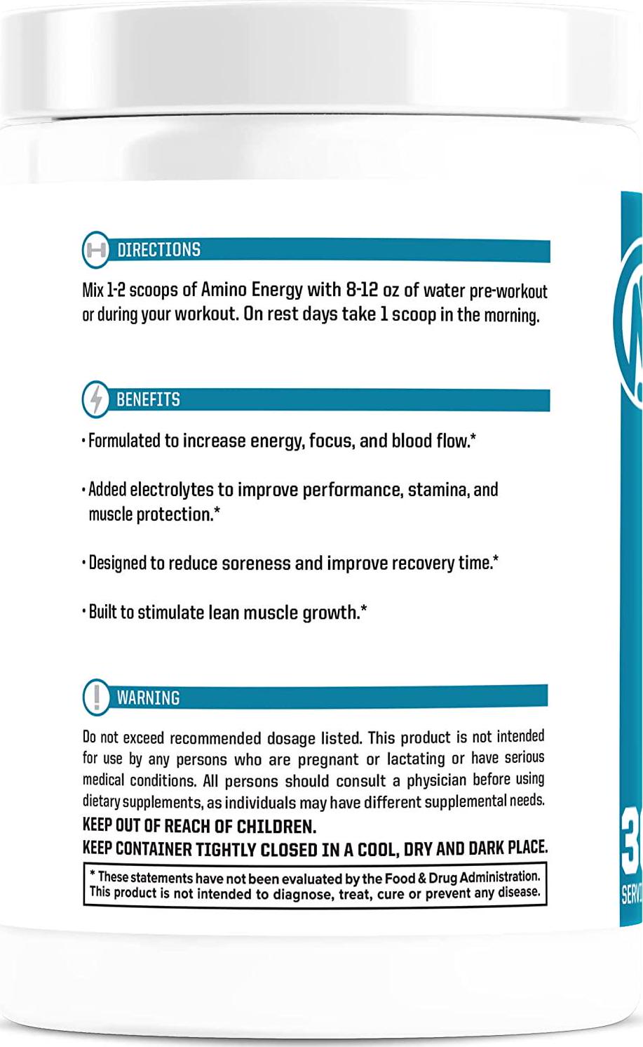 Amino Energy BCAA Powder Pre-Workout Supplement with Caffeine by NutraOne Branched Chain Amino Acids to Help Fuel and Recover* (Apple Melon 30 Servings)