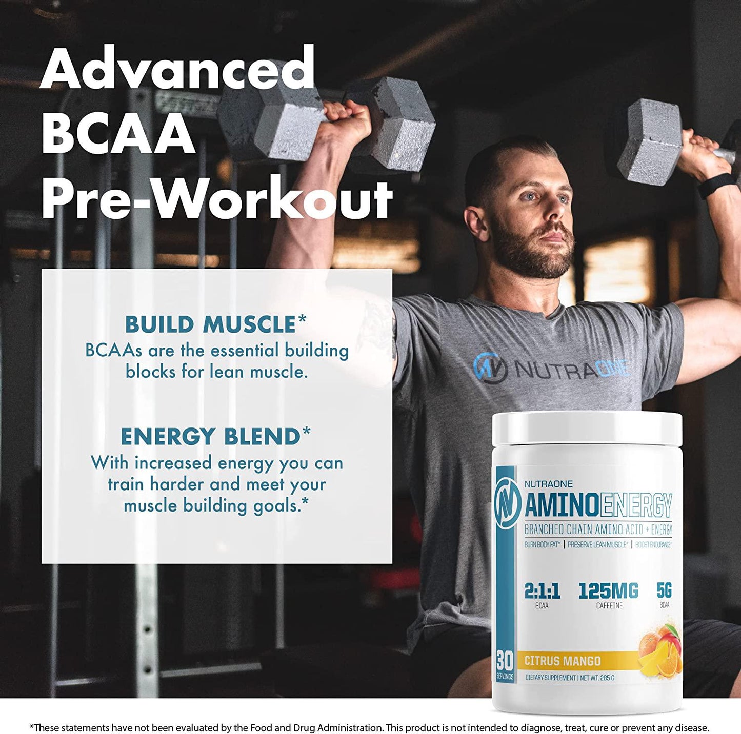 Amino Energy BCAA Powder Pre-Workout Supplement with Caffeine by NutraOne Branched Chain Amino Acids to Help Fuel and Recover* (Apple Melon 30 Servings)