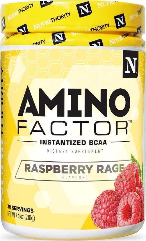 Amino Factor- Instantized 2:1:1 BCAA Supplement to Increase Muscle Protein Synthesis and Speed Recovery (Raspberry Rage, 30 Servings)