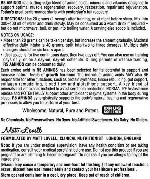 Amino Man R5 Aminos | Recovery and Sleep Enhancing Supplement | 100% Natural