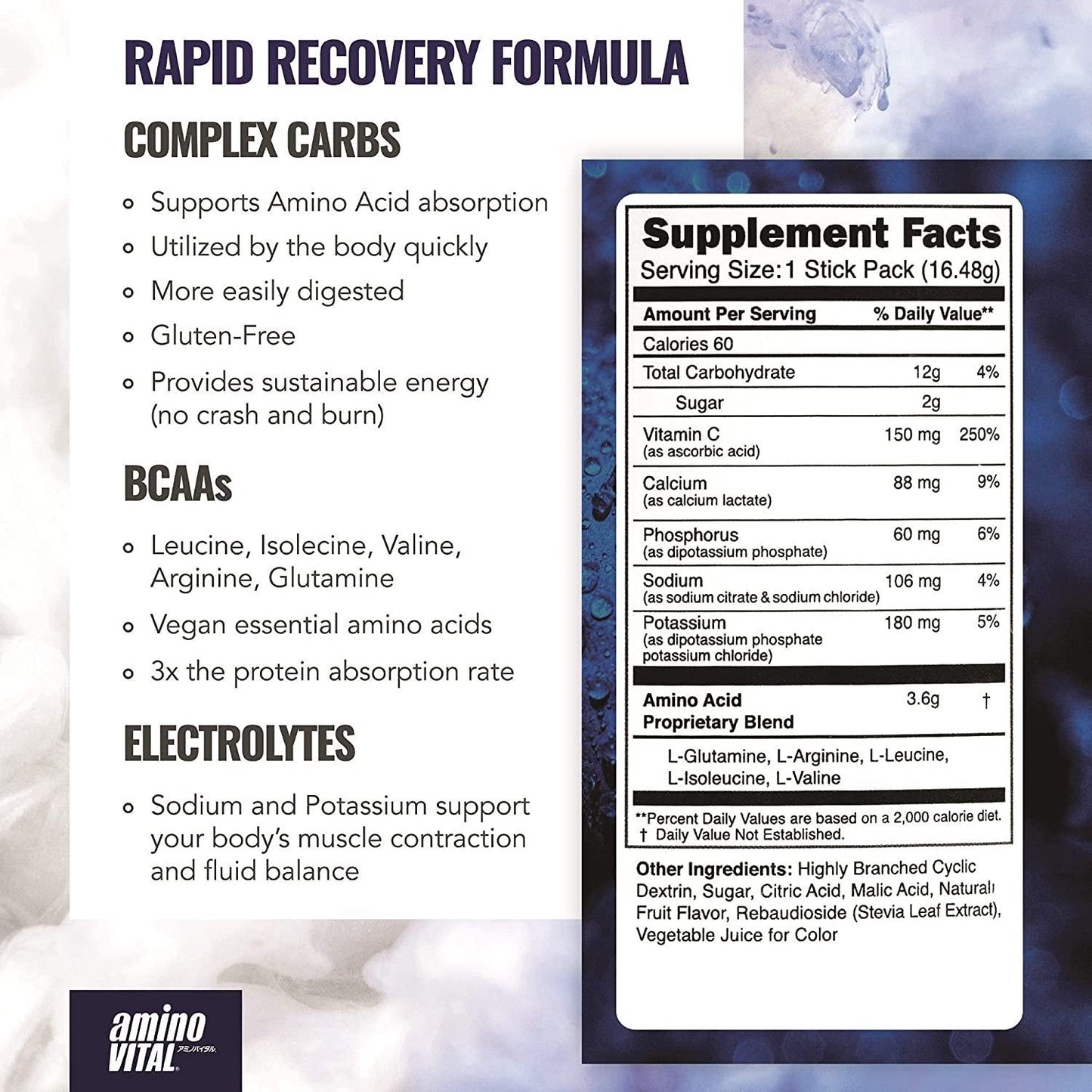 Amino VITAL Action and Rapid Recovery- BCAA Amino Acids Pre and Post Workout Packets | No Caffeine, Vegan, Gluten Free | 14 Single Serve Stick Pack | Grape and Blueberry Flavor