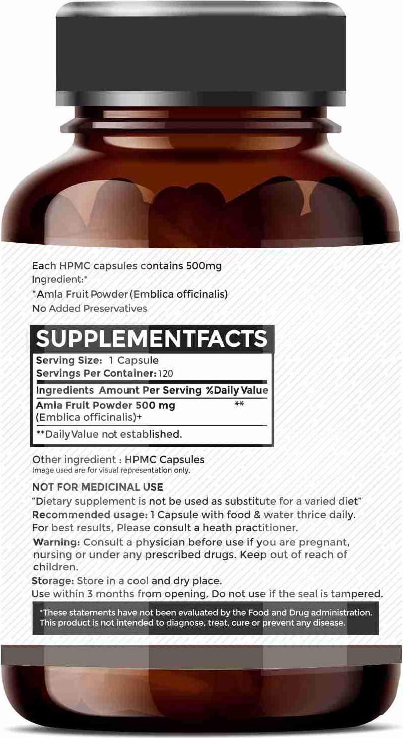 Amla/Indian gooseberry Fruit Powder | 120 HPMC Capsules | 500 Mg each