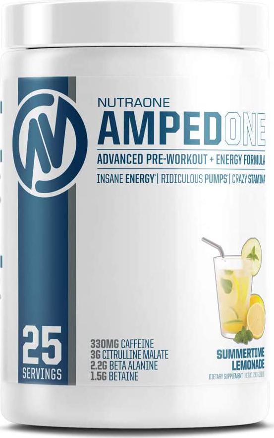 AmpedOne Pre Workout Powder for Men and Women by NutraOne Pre Workout Supplement for Increased Energy and Focus (Summertime Lemonade - 25 Servings)