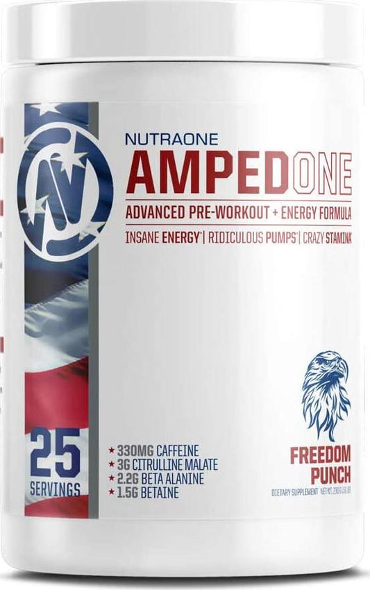 AmpedOne Pre Workout Powder for Men and Women by NutraOne Pre Workout Supplement for Increased Energy and Focus (Freedom Punch - 25 Servings)