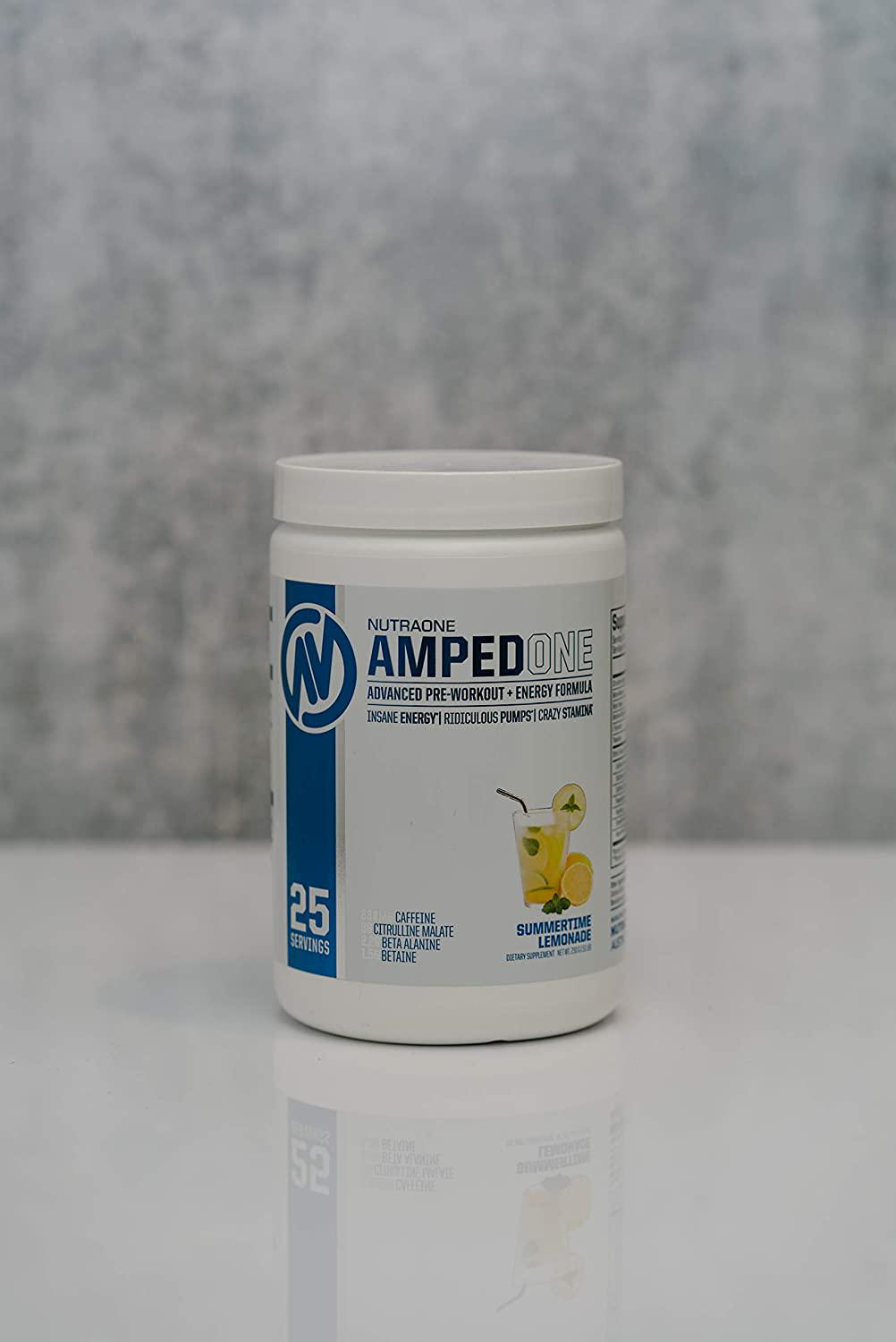 AmpedOne Pre Workout Powder for Men and Women by NutraOne Pre Workout Supplement for Increased Energy and Focus (Summertime Lemonade - 25 Servings)