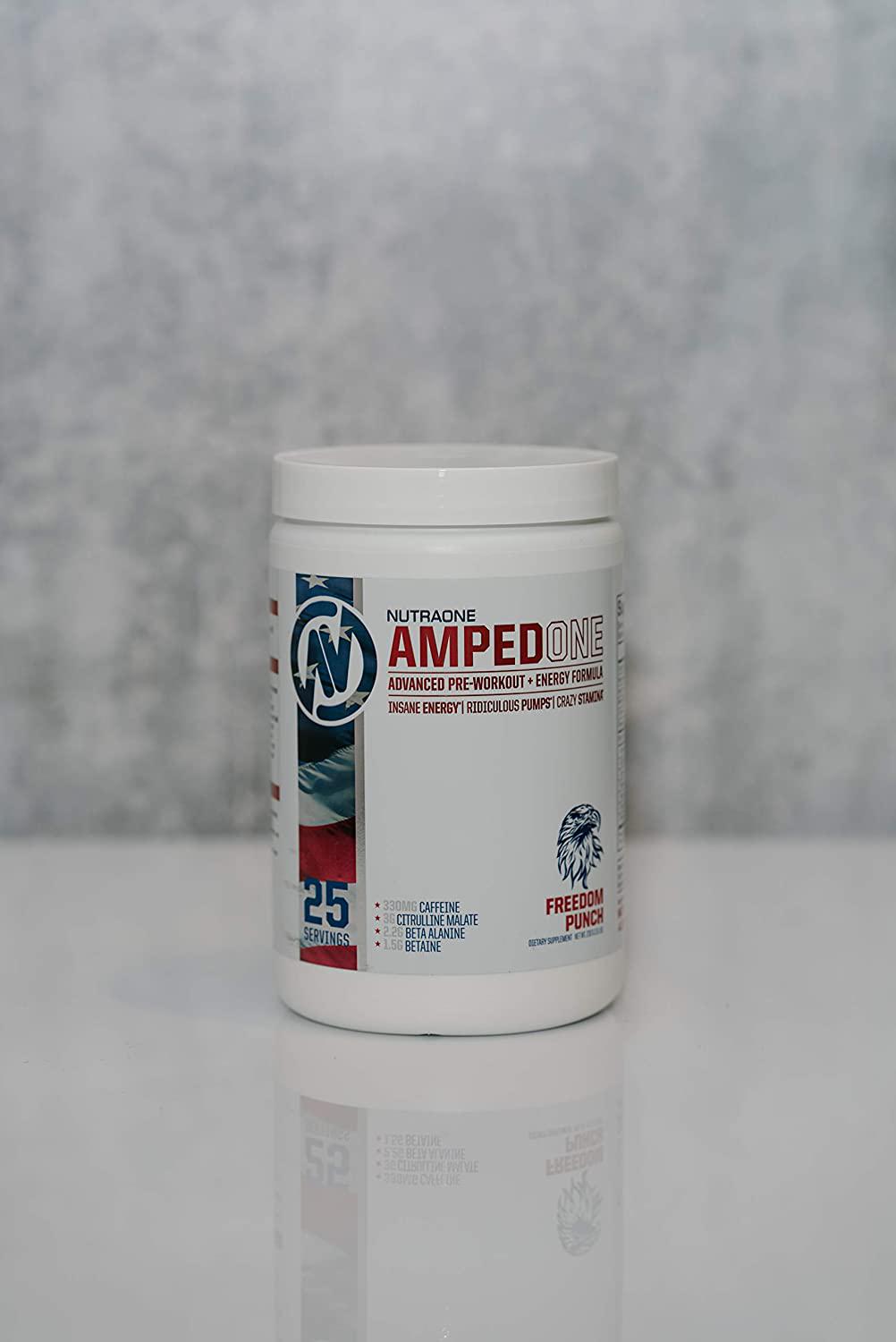 AmpedOne Pre Workout Powder for Men and Women by NutraOne Pre Workout Supplement for Increased Energy and Focus (Freedom Punch - 25 Servings)
