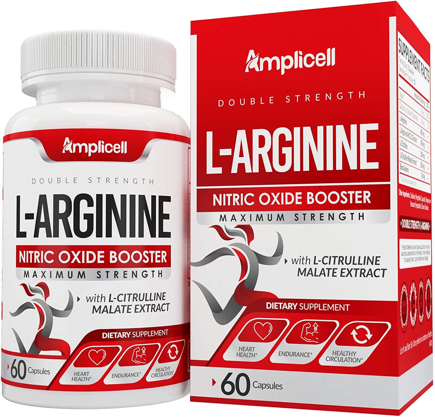 Amplicell Extra Strength L-Arginine | Nitric Oxide Supplement | Supports Blood Circulation and Heart Health | with L Citrulline and Beta Alanine | 1200mg 60 Vegetarian Capsules