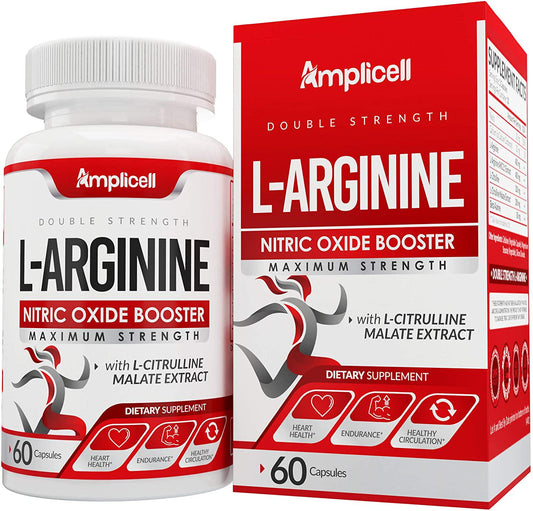 Amplicell Extra Strength L-Arginine | Nitric Oxide Supplement | Supports Blood Circulation and Heart Health | with L Citrulline and Beta Alanine | 1200mg 60 Vegetarian Capsules