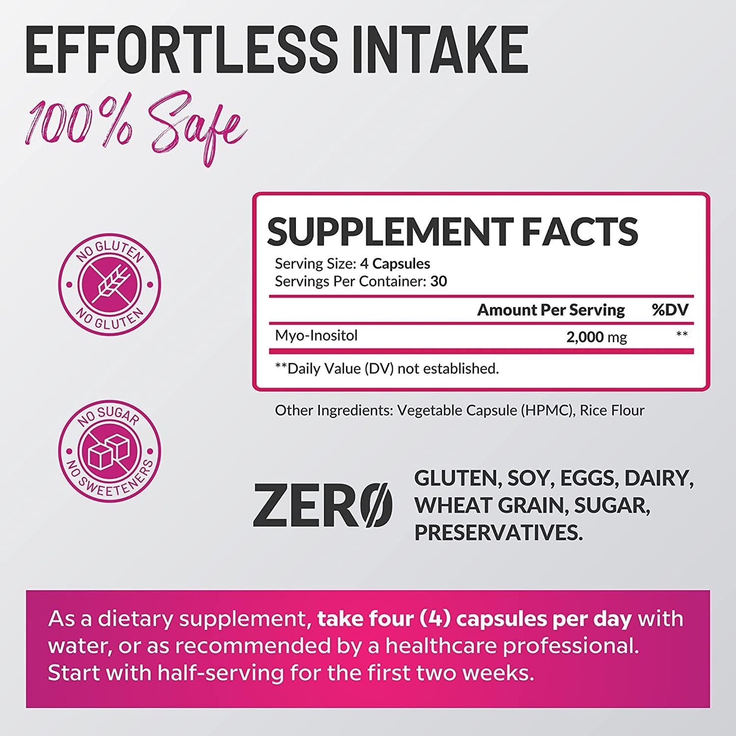 Amplicell Hormone Balance for Women, Fertility Support Inositol Capsules, Potent Formula of 2000mg Myo-Inositol, 120 Capsules