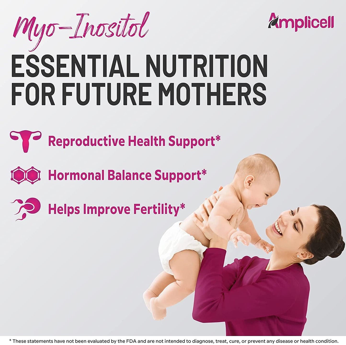 Amplicell Hormone Balance for Women, Fertility Support Inositol Capsules, Potent Formula of 2000mg Myo-Inositol, 120 Capsules