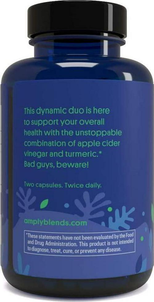 Amply Blends | Perfect Pair | Herbal Supplement | Tumeric + Apple Cider Vinegar Capsules | 120-Count