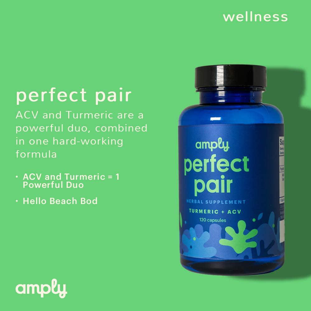 Amply Blends | Perfect Pair | Herbal Supplement | Tumeric + Apple Cider Vinegar Capsules | 120-Count