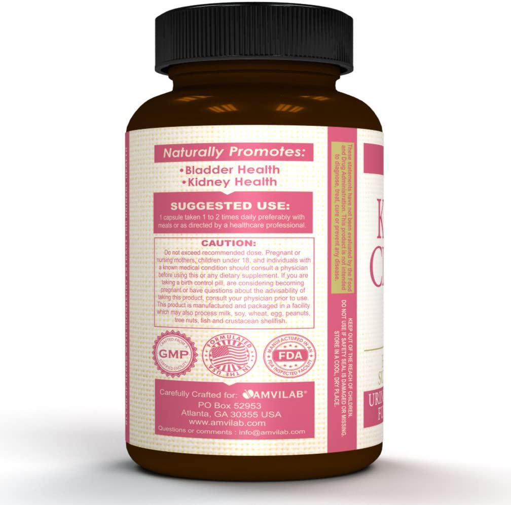 Amvilab Kidney Cleanse 60 Vegetarian Capsules. Blend of Natural Herbs and Antioxidants with Organic Cranberry Extract and More to Detox and Support Urinary Tract System, Kidney Function and Bladder Health