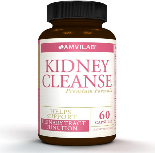 Amvilab Kidney Cleanse 60 Vegetarian Capsules. Blend of Natural Herbs and Antioxidants with Organic Cranberry Extract and More to Detox and Support Urinary Tract System, Kidney Function and Bladder Health