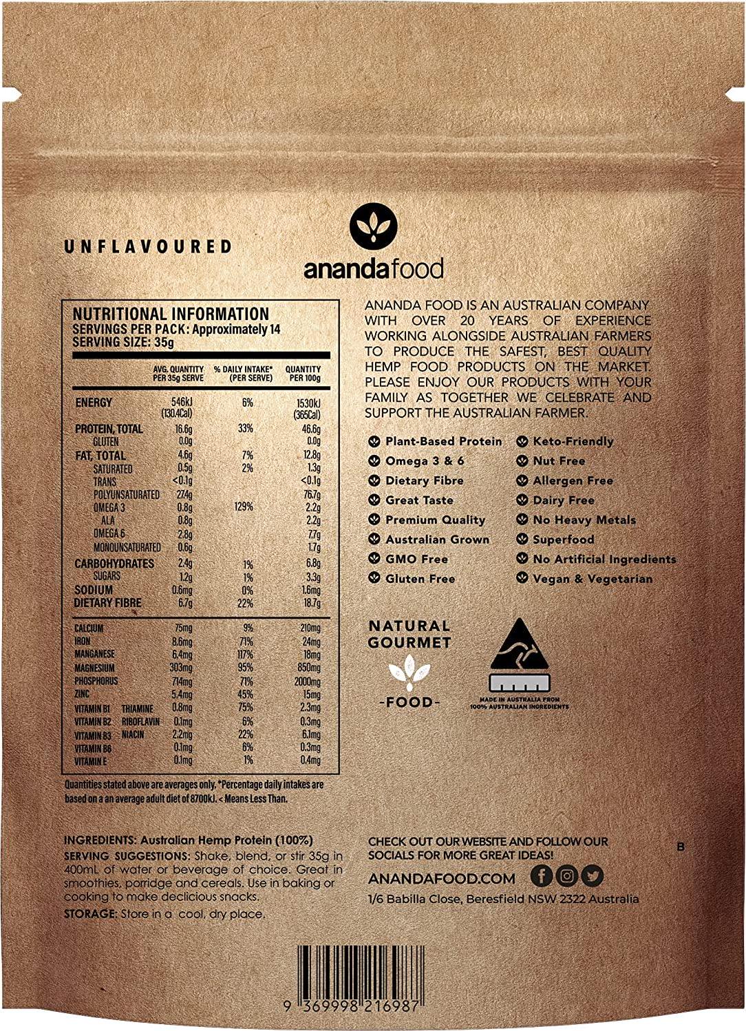 Ananda Food 100% Aussie Hemp Protein Powder