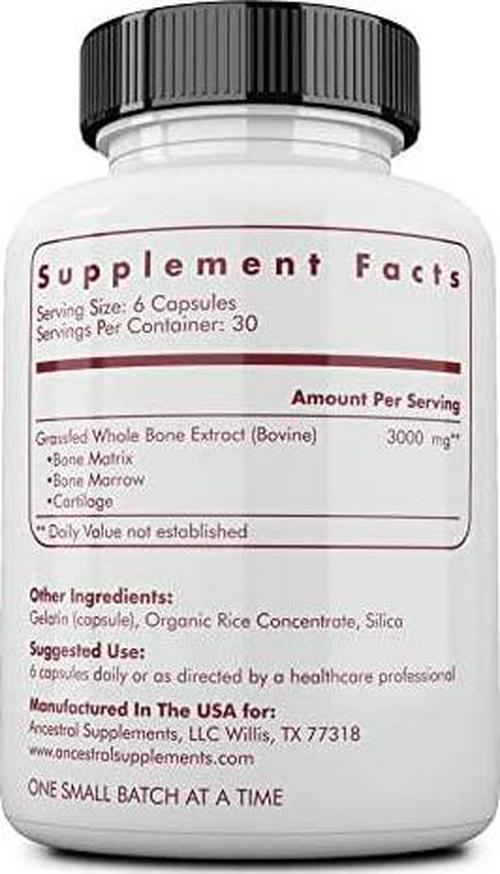 Ancestral Supplements Grass Fed Bone and Marrow Whole Bone Extract (Bone, Marrow, Cartilage, Collagen). See Other Ingredients.