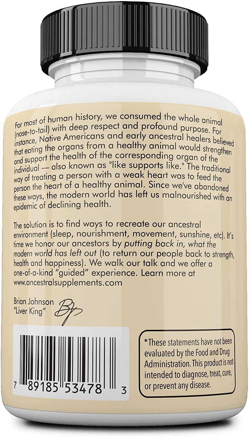 Ancestral Supplements Grass Fed Beef Liver (Desiccated) — Natural Iron, Vitamin A, B12 for Energy (180 Capsules)