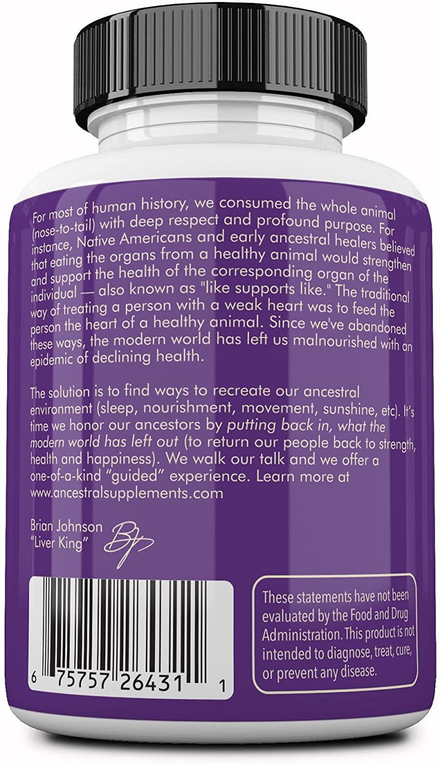 Ancestral Supplements Grass Fed Brain (with Liver) — Supports Brain, Mood, Memory Health (180 Capsules)