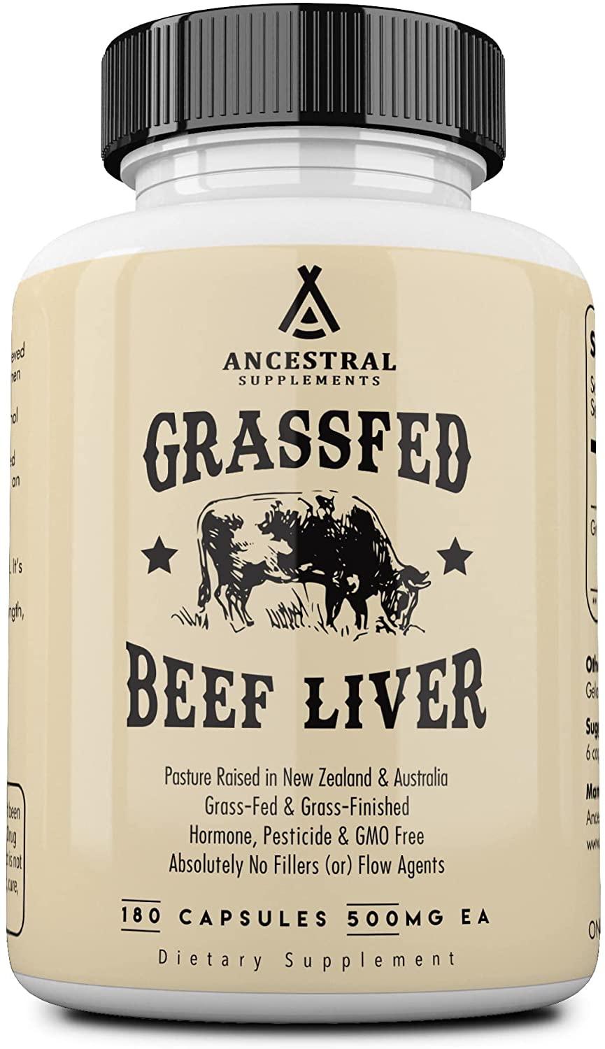 Ancestral Supplements Grass Fed Beef Liver (Desiccated) — Natural Iron, Vitamin A, B12 for Energy (180 Capsules)
