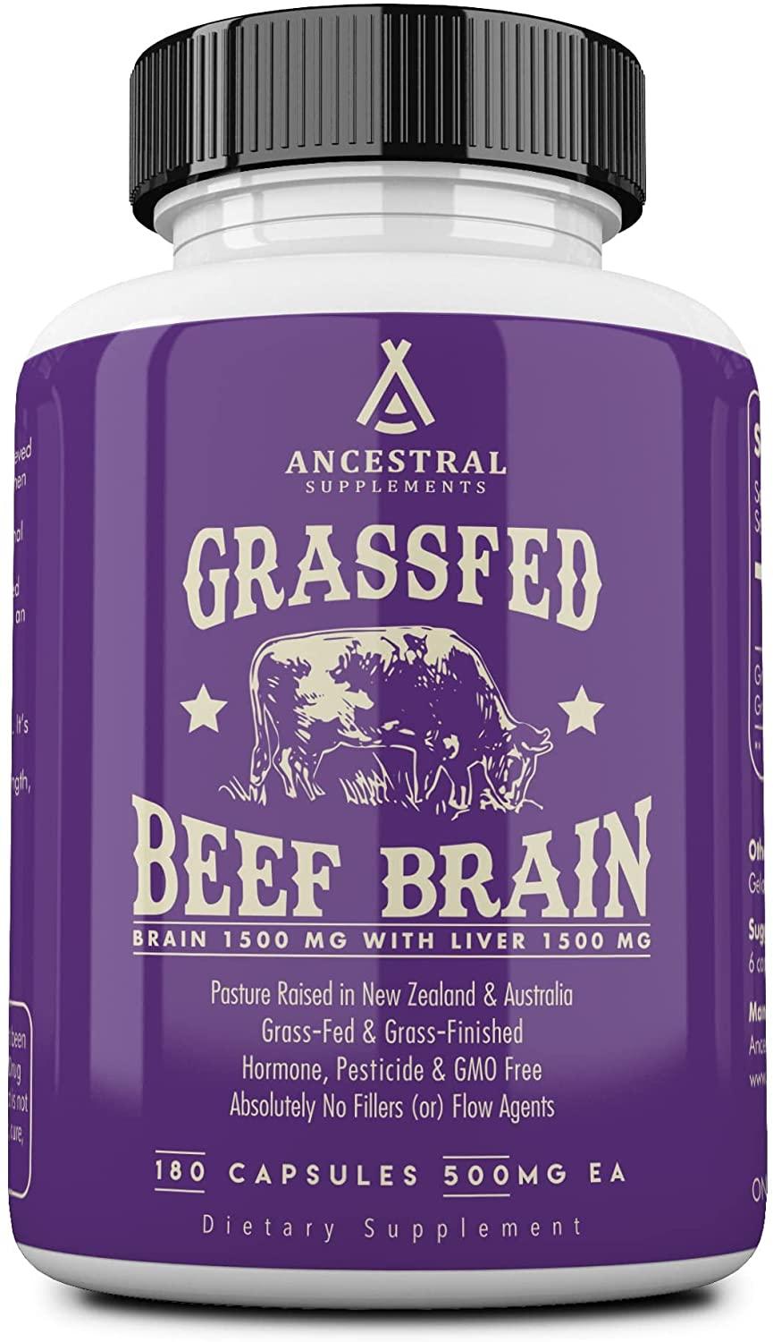 Ancestral Supplements Grass Fed Brain (with Liver) — Supports Brain, Mood, Memory Health (180 Capsules)