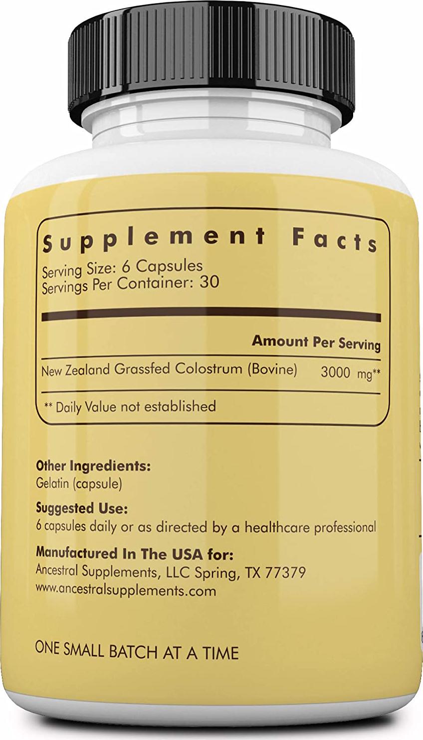 Ancestral Supplements Grass Fed Colostrum - Supports Immune, Gut, Growth and Repair (180 Capsules)