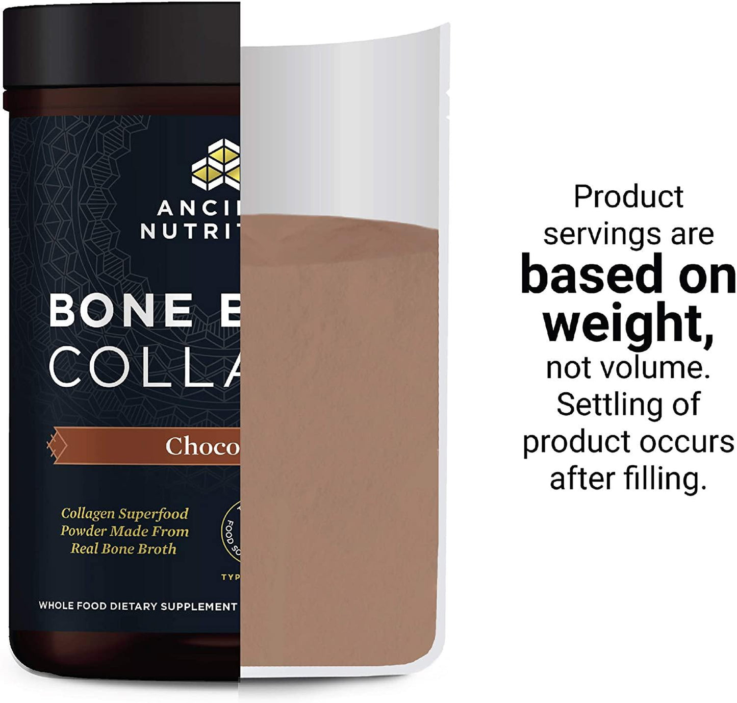 Ancient Nutrition Bone Broth Collagen Powder, 30 Servings of All-Natural Protein Powder Loaded with Bone Broth Co-Factors, 10g of Type I, II and III Collagen Per Serving (Chocolate), 18.6 Ounce