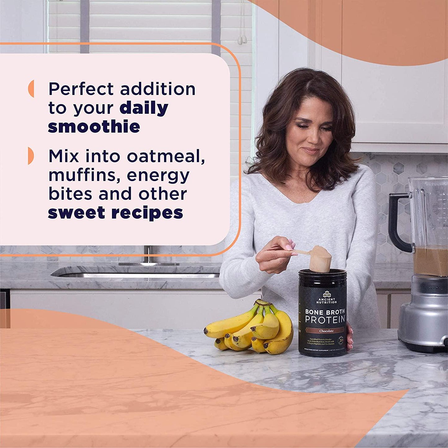 Ancient Nutrition Bone Broth Protein Powder, Chocolate Flavor, 20 Servings Size