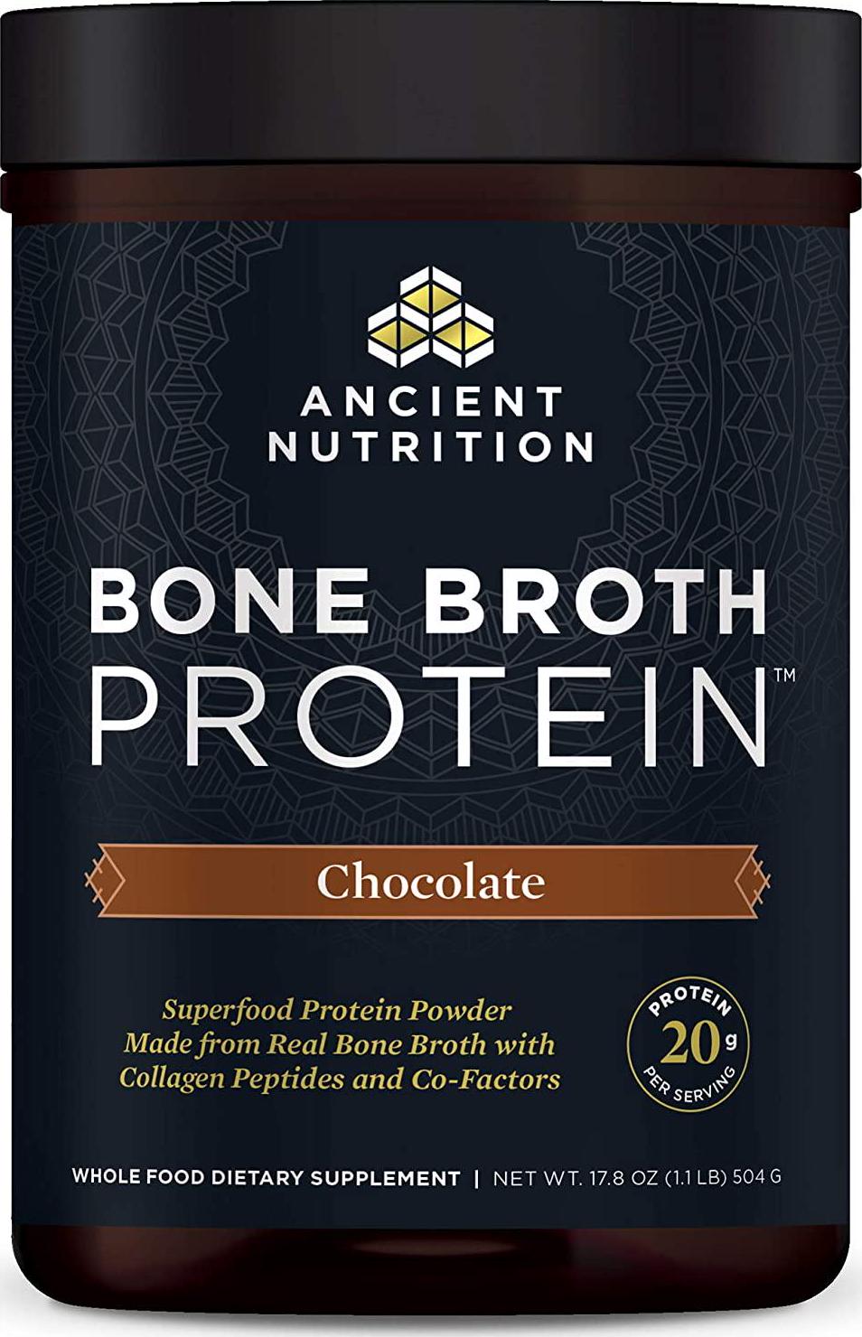 Ancient Nutrition Bone Broth Protein Powder, Chocolate Flavor, 20 Servings Size