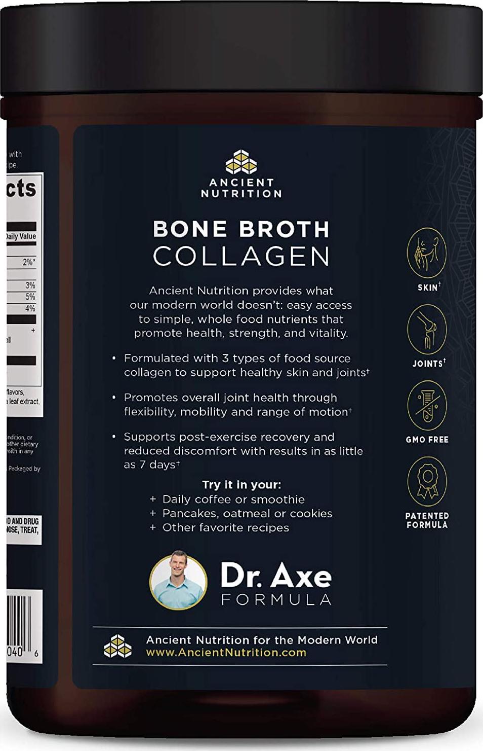 Ancient Nutrition Bone Broth Collagen Powder, 30 Servings of All-Natural Protein Powder Loaded with Bone Broth Co-Factors, 10g of Type I, II and III Collagen Per Serving (Chocolate), 18.6 Ounce