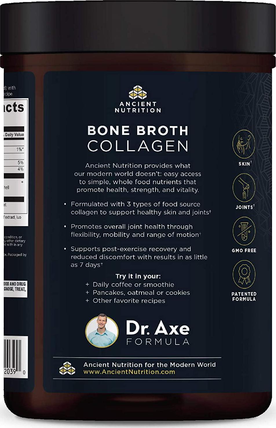 Ancient Nutrition Bone Broth Collagen Powder, 30 Servings of All-Natural Protein Powder Loaded with Bone Broth Co-Factors, 10g of Type I, II and III Collagen Per Serving (Vanilla)
