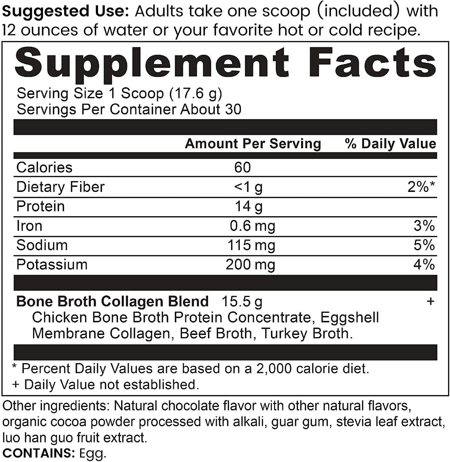 Ancient Nutrition Bone Broth Collagen Powder, 30 Servings of All-Natural Protein Powder Loaded with Bone Broth Co-Factors, 10g of Type I, II and III Collagen Per Serving (Chocolate), 18.6 Ounce