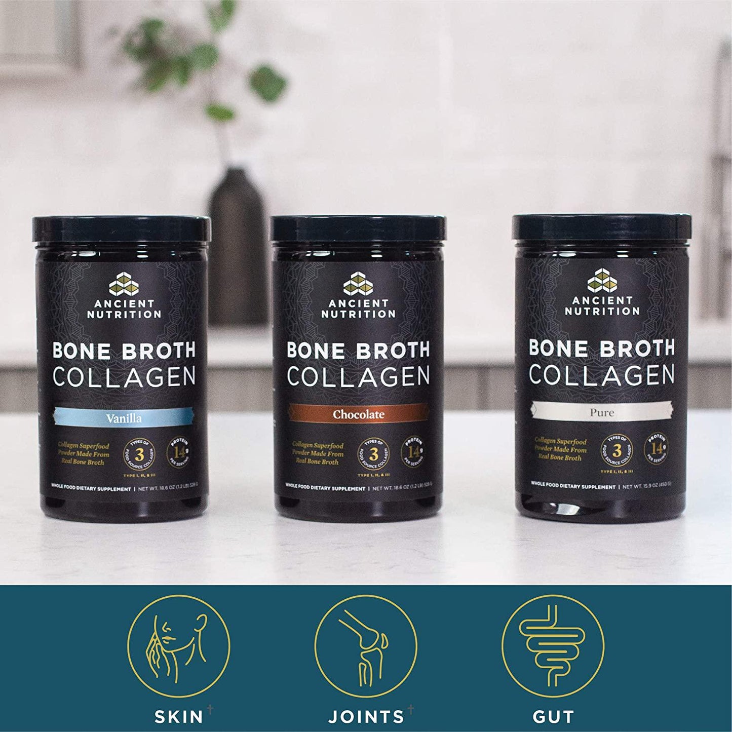 Ancient Nutrition Bone Broth Collagen Powder, 30 Servings of All-Natural Protein Powder Loaded with Bone Broth Co-Factors, 10g of Type I, II and III Collagen Per Serving (Vanilla)