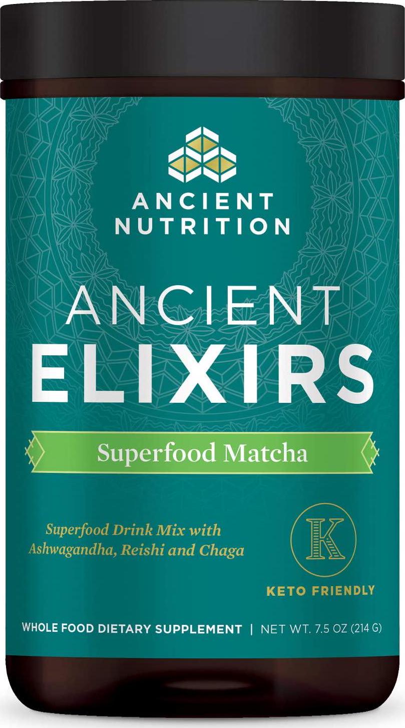 Ancient Nutrition KetoMATCHA Energy Elixir Powder, 20 Servings, Keto Diet Supplement, MCTs from Coconut, Green Tea Leaf, Energy Booster