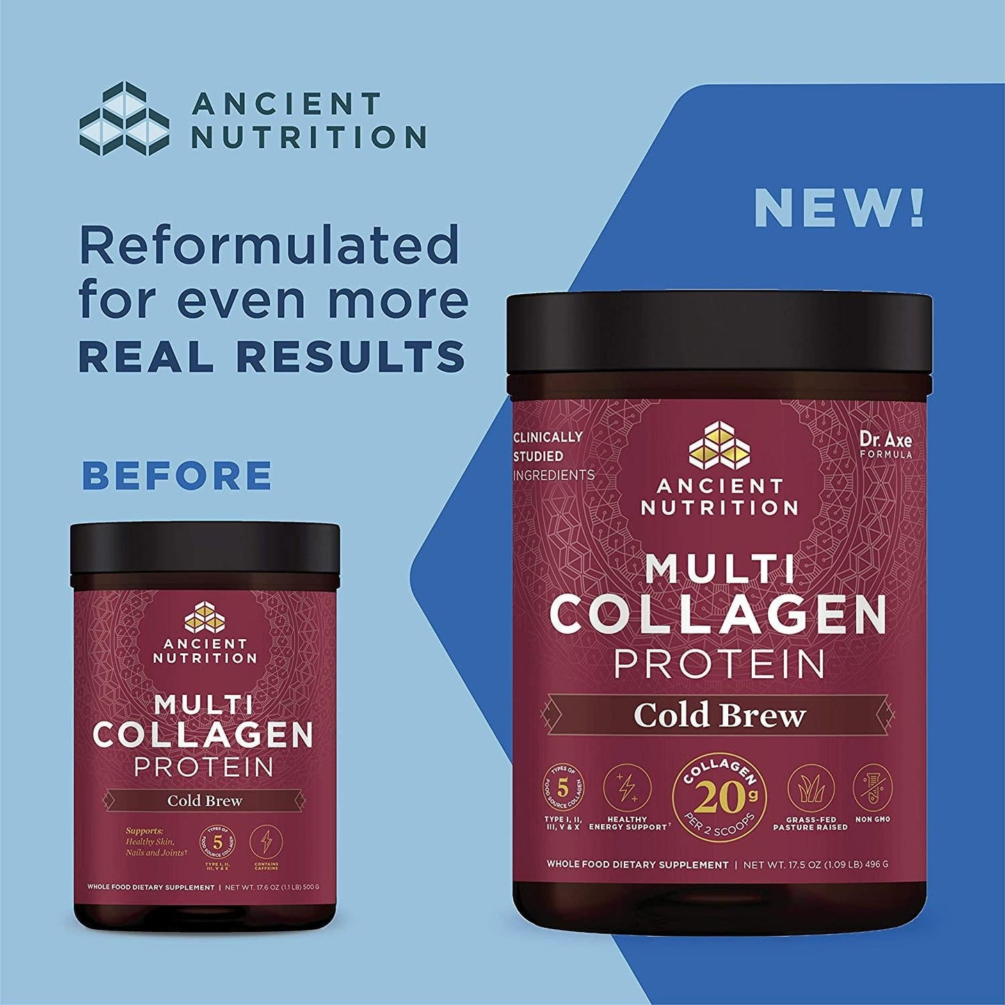 Ancient Nutrition Multi Collagen Protein Powder, Cold Brew, Formulated by Dr. Josh Axe, Hydrolyzed Collagen Supplement, Supports Joints, Hair, Skin and Nails, Made Without Dairy or Gluten, 17.6oz