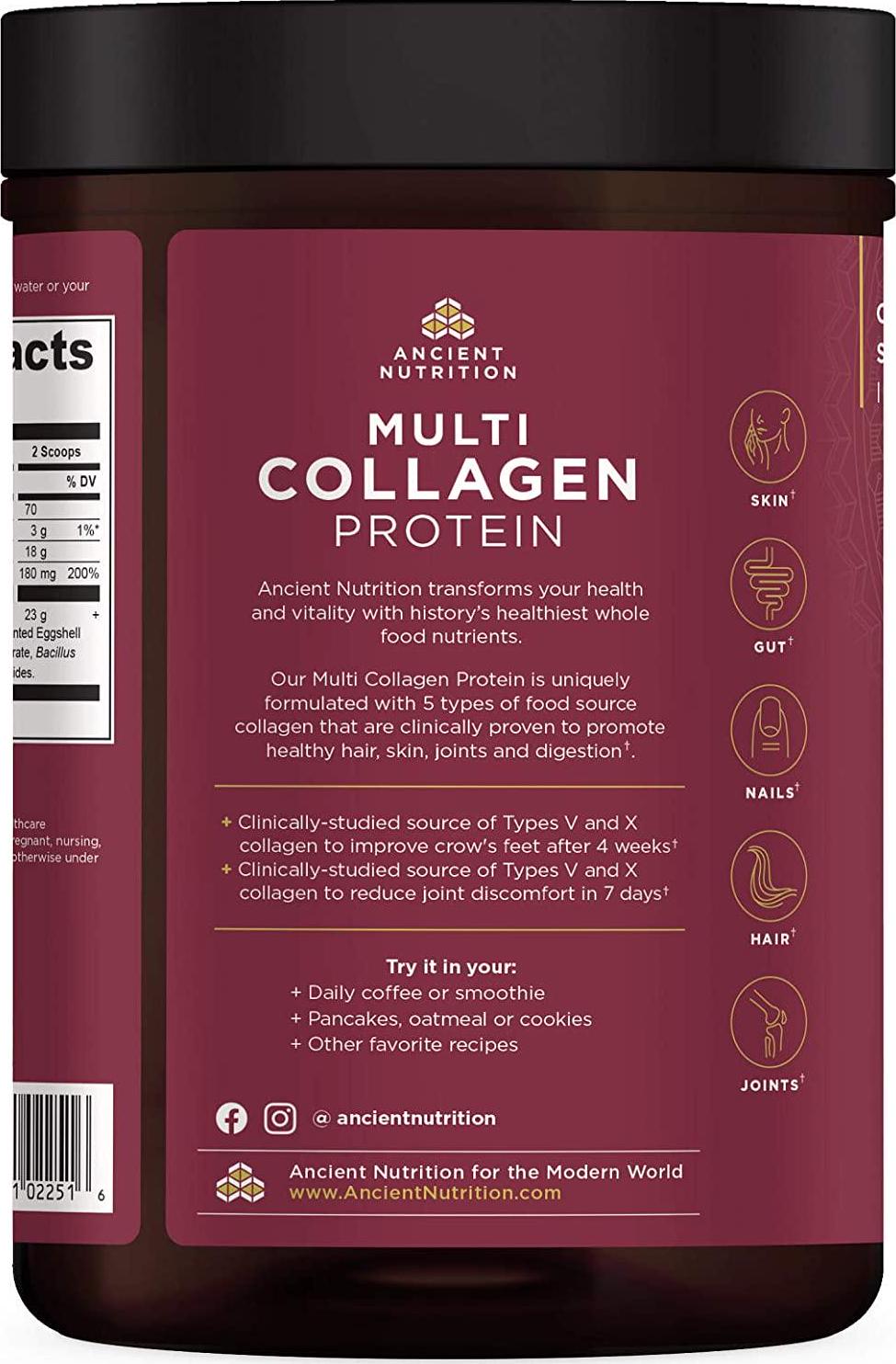 Ancient Nutrition Multi Collagen Protein Powder, Cold Brew, Formulated by Dr. Josh Axe, Hydrolyzed Collagen Supplement, Supports Joints, Hair, Skin and Nails, Made Without Dairy or Gluten, 17.6oz