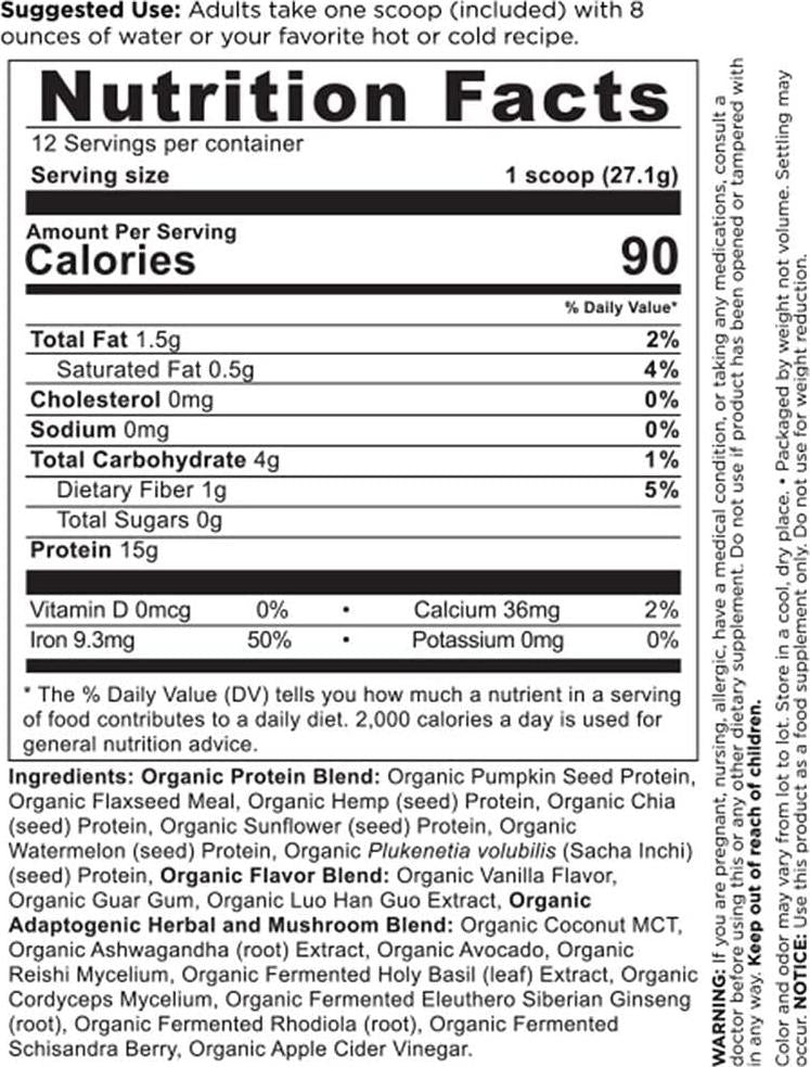 Ancient Nutrition Organic Plant Protein +, Vegan Plant Based Protein Powder, Vanilla, Formulated by Dr. Josh Axe, Dairy-Free, Gluten-Free, Non-GMO, No Sugar Added, Paleo Friendly Supplement 11.5 oz