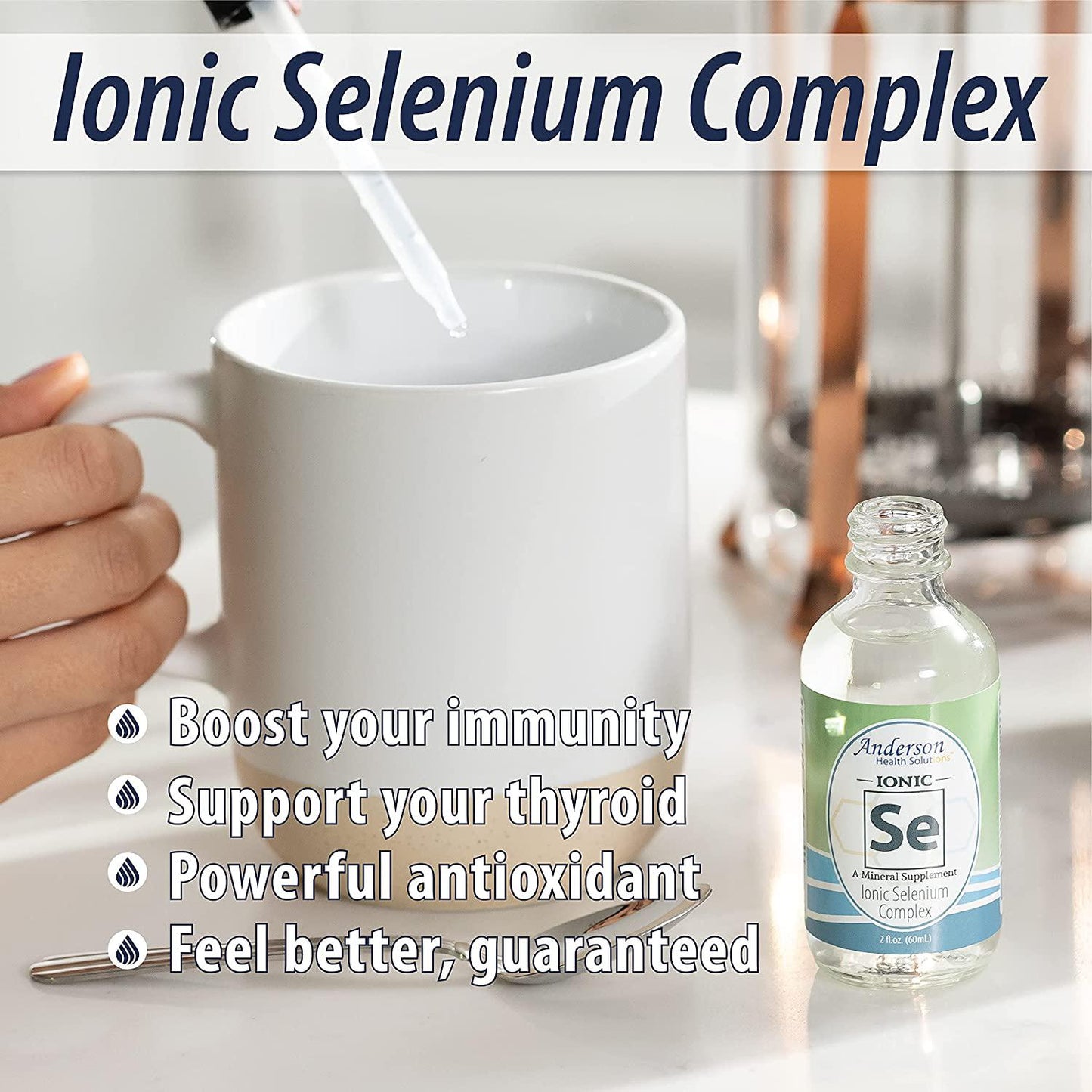 Anderson’s Ionic Selenium Complex, Liquid Selenium Supplement Drops, Supports Thyroid and Immune System, Antioxidant, Ionic Mineral Drops, Fights Free Radicals, 40 Servings, 2 fl oz