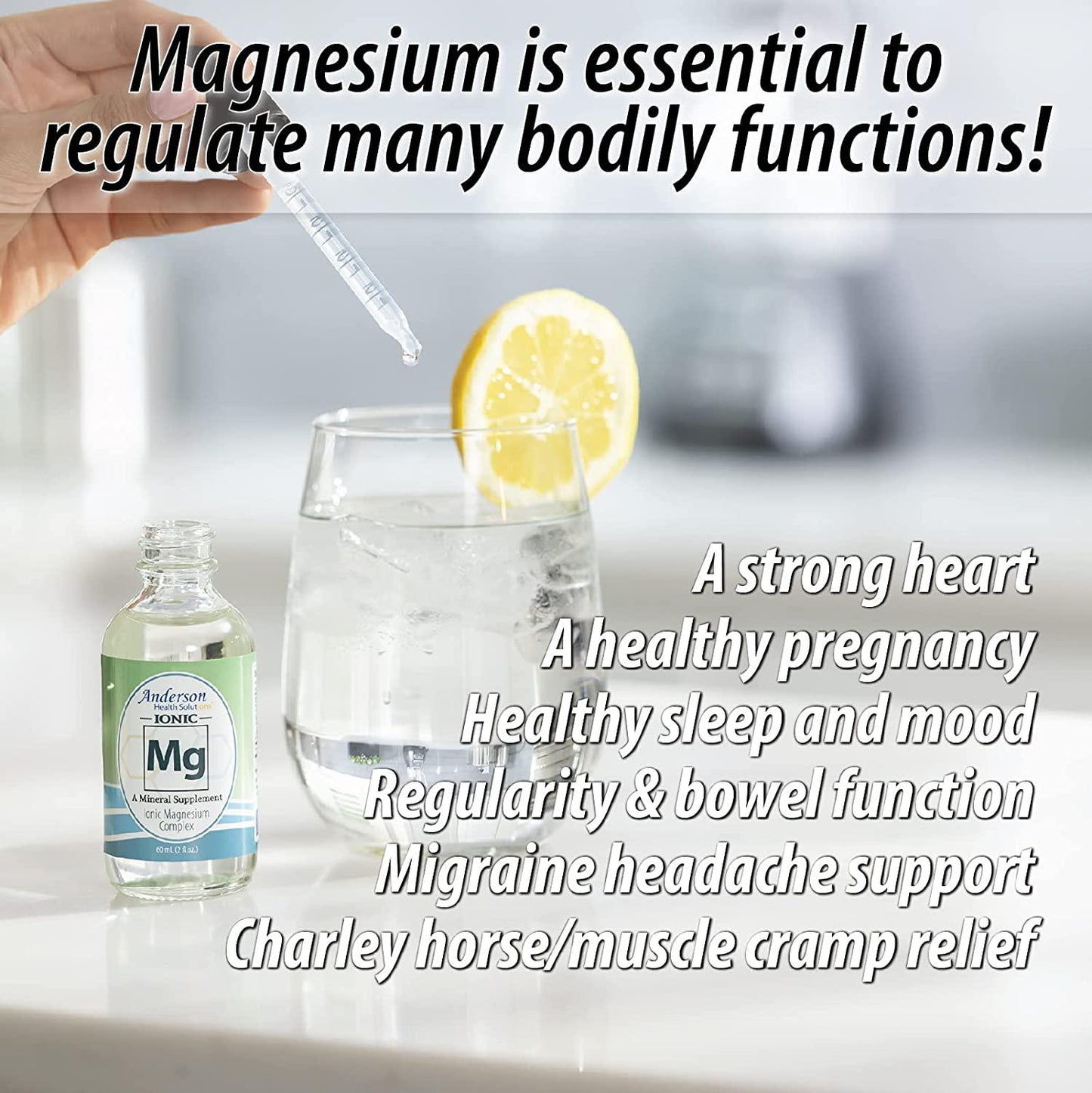 Anderson’s New Ionic Magnesium Complex, Aids in Muscle Cramps, Bone/Joint, Heart Health, Liquid Magnesium Supplement, Trace Mineral Drops, Supports Good Sleep, Mood, Regularity, 30 Servings (2 oz)