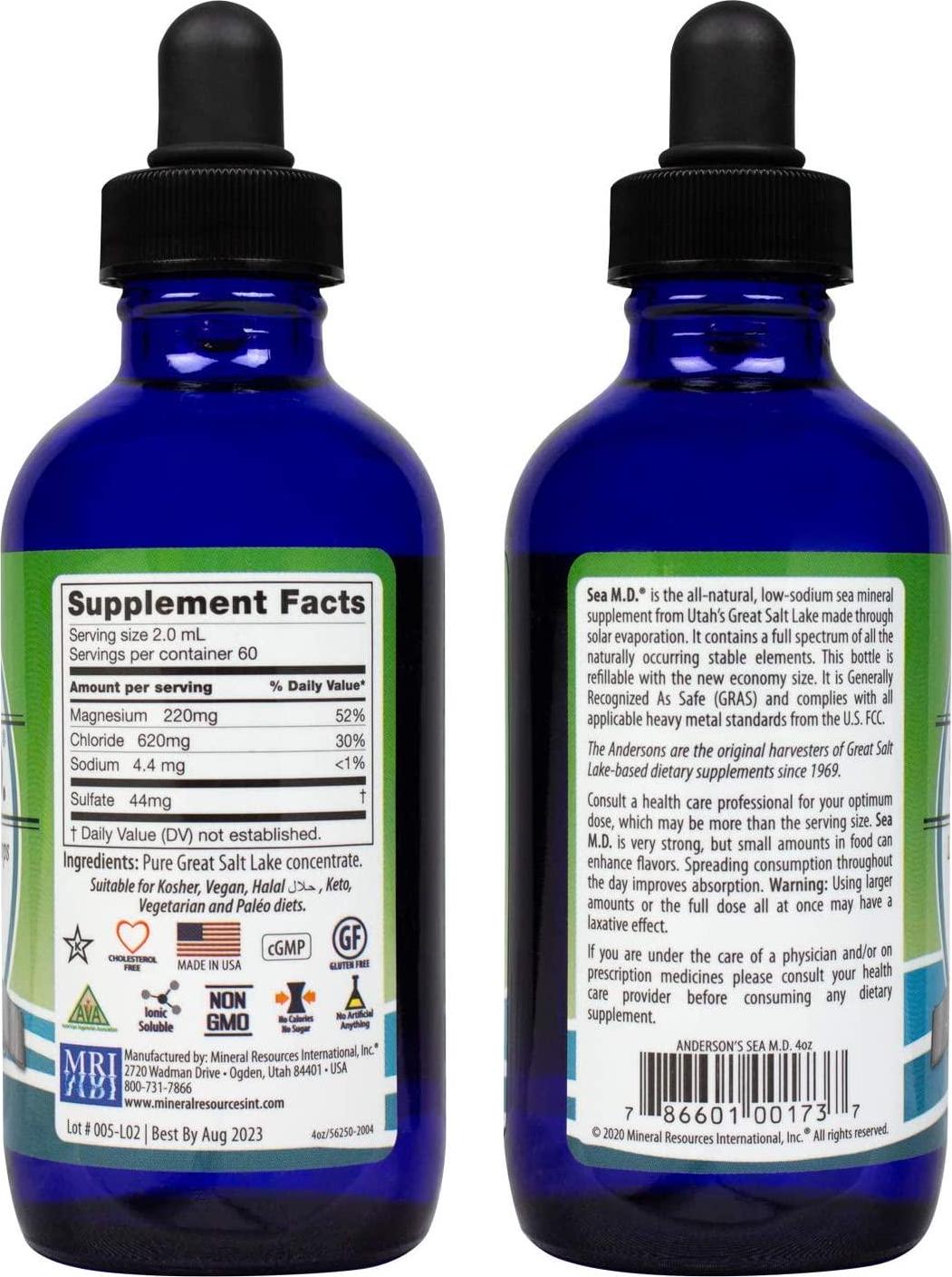 Anderson's Sea M.D. Concentrated Mineral Drops, Ionic Magnesium Supplement, Full Spectrum Trace Minerals, 4 Ounce