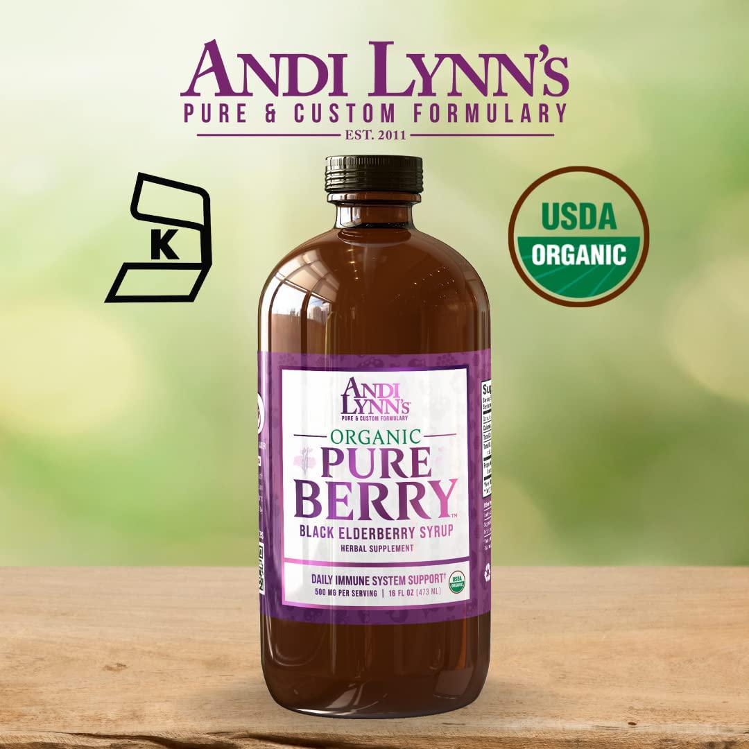 Andi Lynn’s Pure Black Elderberry Syrup with Honey - Original Sambucus for Immune Support – Fast Acting 500 mg per Serving, High Potency Therapeutic Immune Active Syrup - 16 Ounces