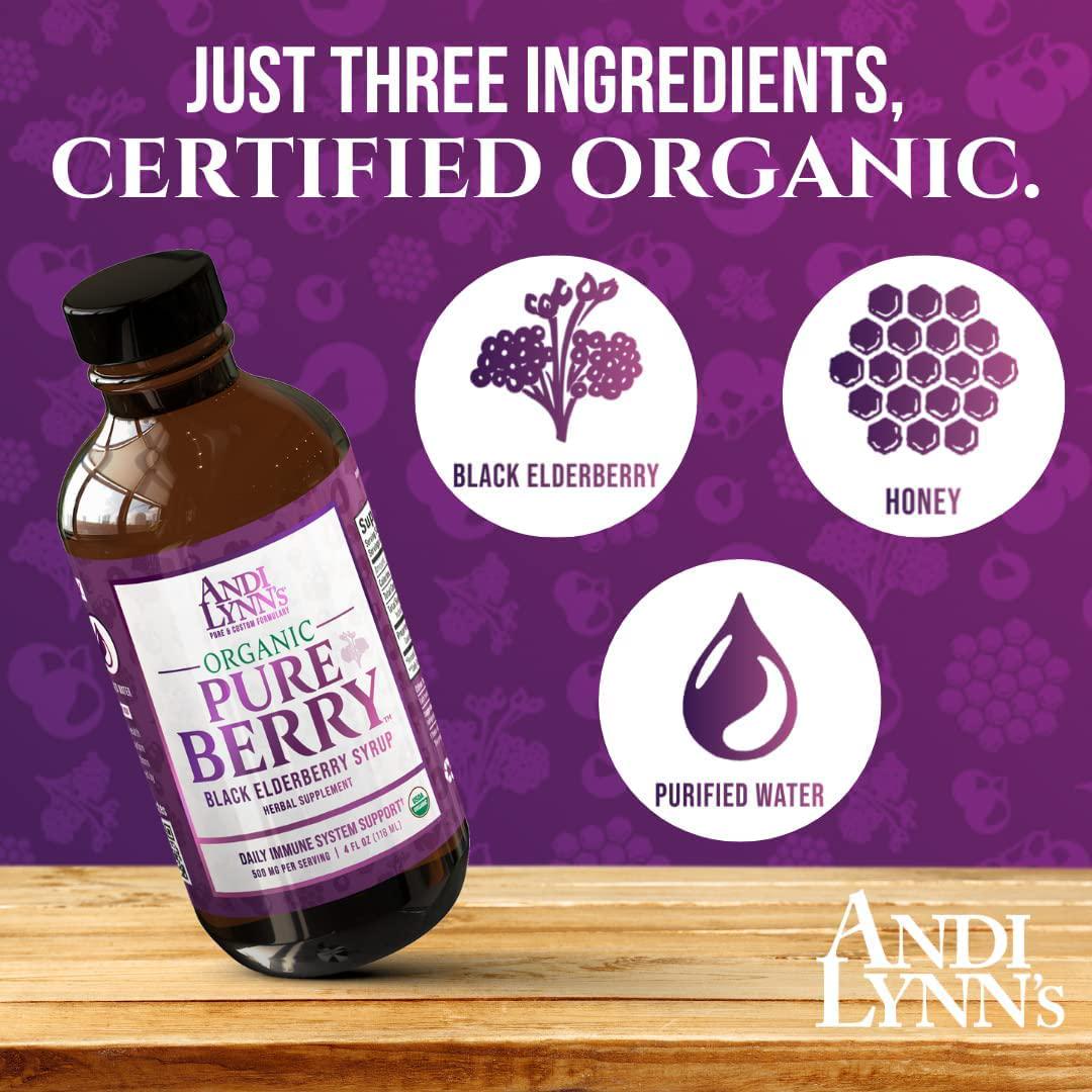 Andi Lynn’s Pure Black Elderberry Syrup with Honey - Original Sambucus for Immune Support – Fast Acting 500 mg per Serving, High Potency Therapeutic Immune Active Syrup, 4 Ounces